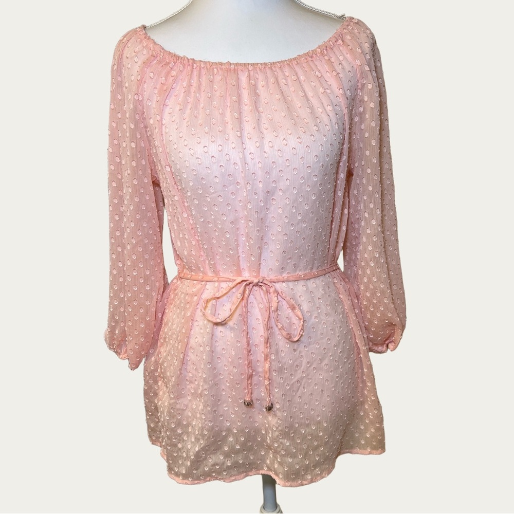 Jennifer Lopez Pink Sheer‎ Blouse Tie Waist Coquette XS